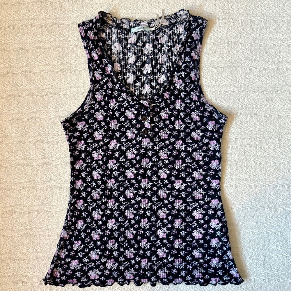 Urban Outfitters Kimchi Blue 2010s Black and Pink Floral Tank